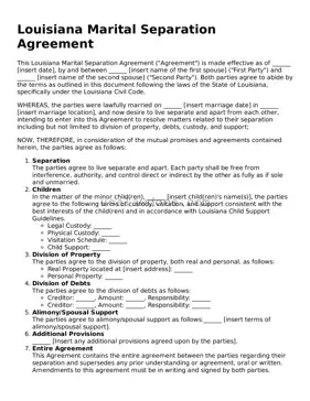 Attorney-Approved  Marital Separation Agreement Form for Louisiana