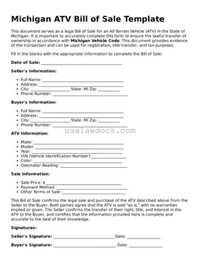 Attorney-Approved  ATV Bill of Sale Form for Michigan
