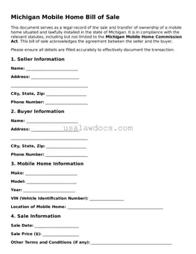 Attorney-Approved  Mobile Home Bill of Sale Form for Michigan