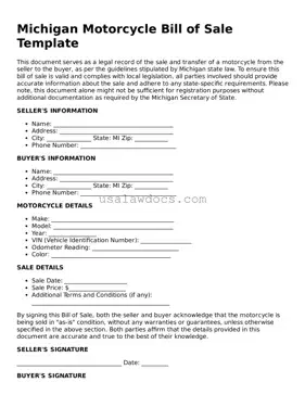 Attorney-Approved  Motorcycle Bill of Sale Form for Michigan