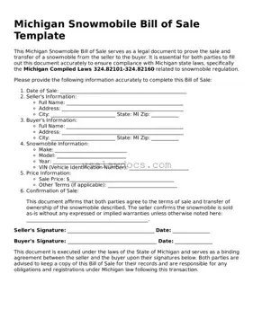 Attorney-Approved  Snowmobile Bill of Sale Form for Michigan