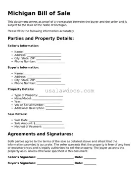 Attorney-Approved  Bill of Sale Form for Michigan