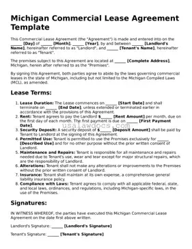 Attorney-Approved  Commercial Lease Agreement Form for Michigan