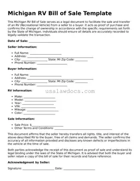 Attorney-Approved  RV Bill of Sale Form for Michigan