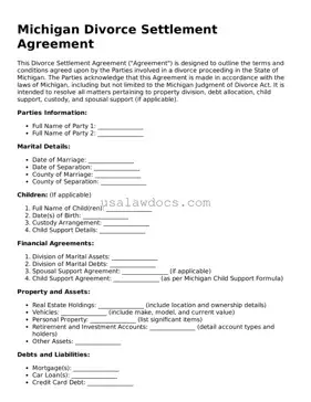 Attorney-Approved  Divorce Settlement Agreement Form for Michigan