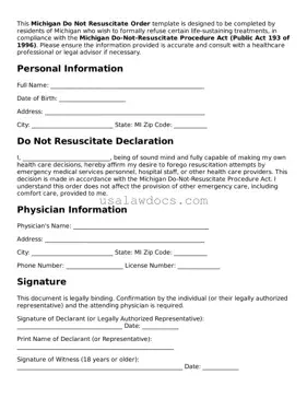 Attorney-Approved  Do Not Resuscitate Order Form for Michigan