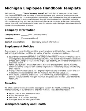 Attorney-Approved  Employee Handbook Form for Michigan