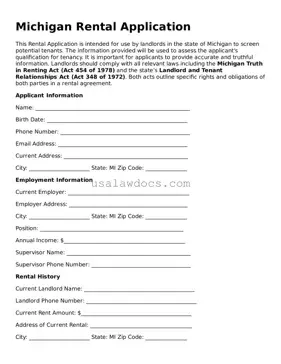 Attorney-Approved  Rental Application Form for Michigan