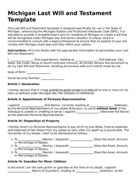 Attorney-Approved  Last Will and Testament Form for Michigan