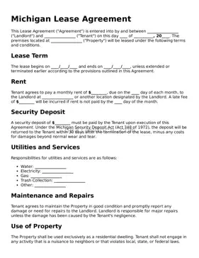 Attorney-Approved  Lease Agreement Form for Michigan