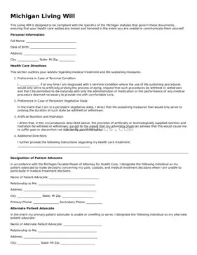 Attorney-Approved  Living Will Form for Michigan