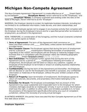 Attorney-Approved  Non-compete Agreement Form for Michigan