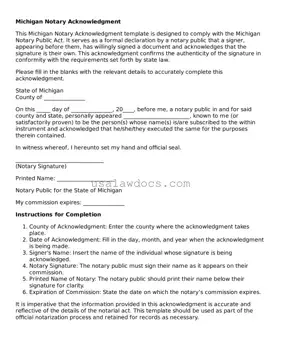 Attorney-Approved  Notary Acknowledgement Form for Michigan