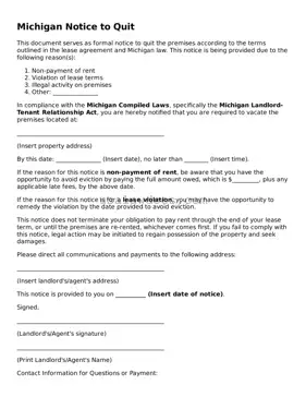 Attorney-Approved  Notice to Quit Form for Michigan