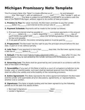 Attorney-Approved  Promissory Note Form for Michigan