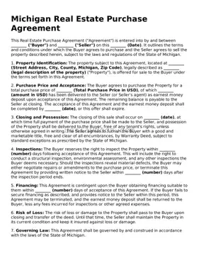 Attorney-Approved  Real Estate Purchase Agreement Form for Michigan
