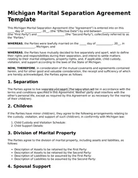 Attorney-Approved  Marital Separation Agreement Form for Michigan