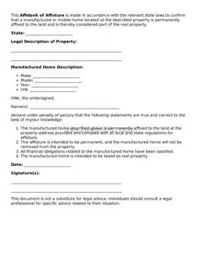 Free Affidavit of Affixture Form
