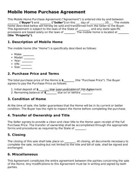 Free Mobile Home Purchase Agreement Form