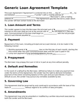 Free Loan Agreement Form