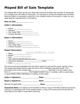 Free Moped Bill of Sale Form