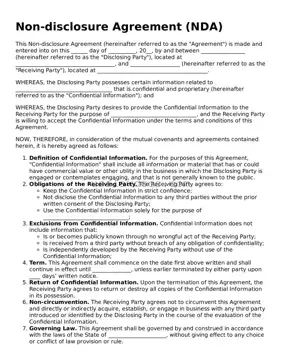 Free Non-disclosure Agreement Form