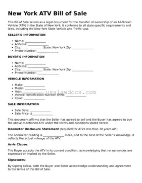 Attorney-Approved  ATV Bill of Sale Form for New York