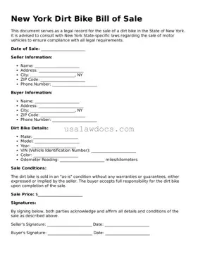Attorney-Approved  Dirt Bike Bill of Sale Form for New York