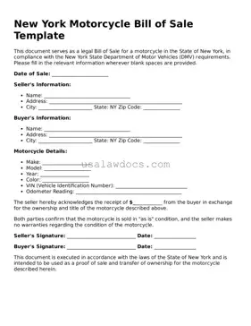 Attorney-Approved  Motorcycle Bill of Sale Form for New York