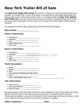 Attorney-Approved  Trailer Bill of Sale Form for New York