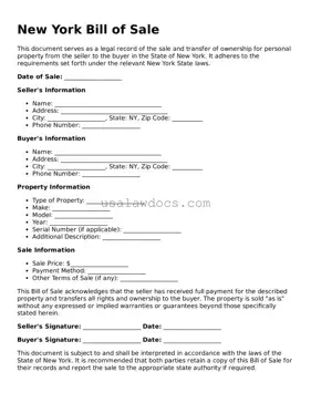 Attorney-Approved  Bill of Sale Form for New York
