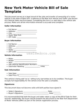 Attorney-Approved  Motor Vehicle Bill of Sale Form for New York