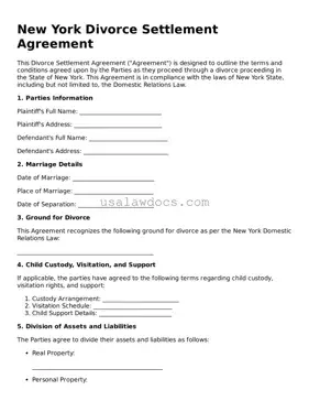 Attorney-Approved  Divorce Settlement Agreement Form for New York