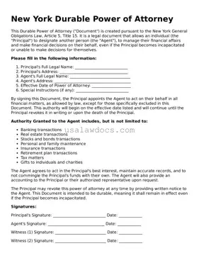Attorney-Approved  Durable Power of Attorney Form for New York