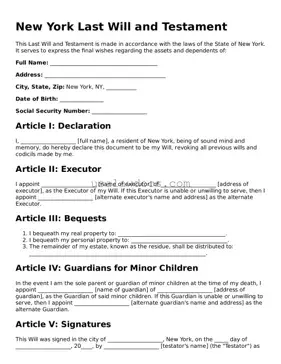 Attorney-Approved  Last Will and Testament Form for New York