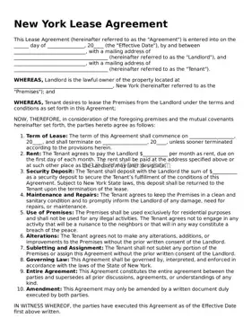 Attorney-Approved  Lease Agreement Form for New York