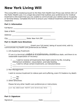 Attorney-Approved  Living Will Form for New York