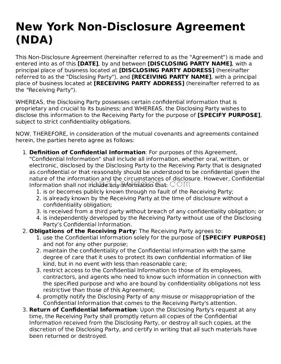 Attorney-Approved  Non-disclosure Agreement Form for New York