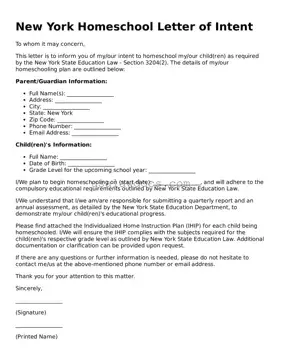 Attorney-Approved  Homeschool Letter of Intent Form for New York