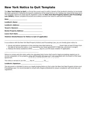 Attorney-Approved  Notice to Quit Form for New York