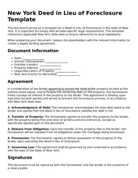 Attorney-Approved  Deed in Lieu of Foreclosure Form for New York