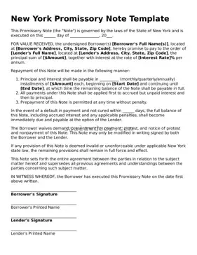 Attorney-Approved  Promissory Note Form for New York