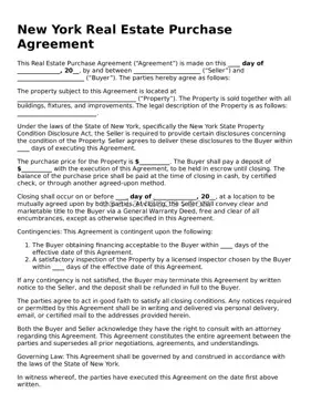 Attorney-Approved  Real Estate Purchase Agreement Form for New York