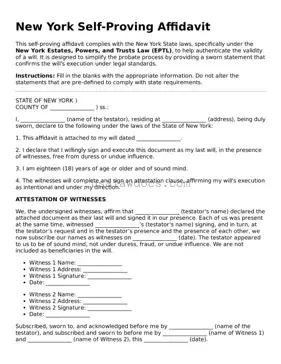 Attorney-Approved  Self-Proving Affidavit Form for New York