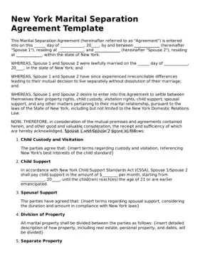 Attorney-Approved  Marital Separation Agreement Form for New York