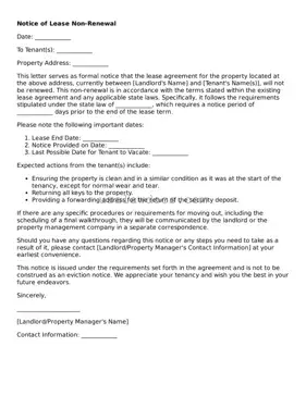 Free Notice of Lease Non-Renewal Form
