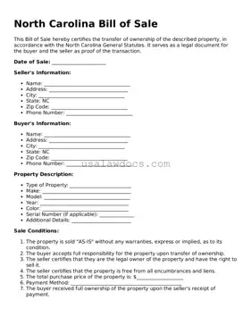 Attorney-Approved  Bill of Sale Form for North Carolina