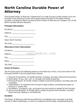 Attorney-Approved  Durable Power of Attorney Form for North Carolina