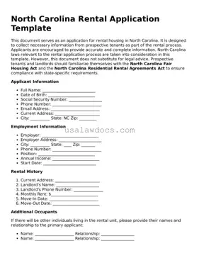 Attorney-Approved  Rental Application Form for North Carolina