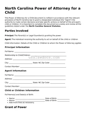 Attorney-Approved  Power of Attorney for a Child Form for North Carolina